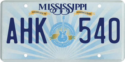 MS license plate AHK540