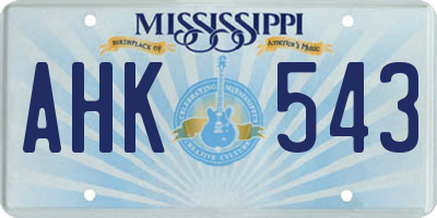 MS license plate AHK543