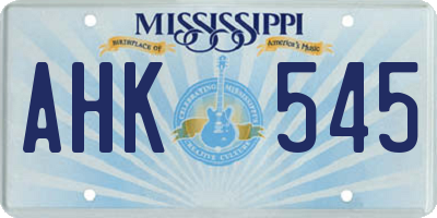 MS license plate AHK545