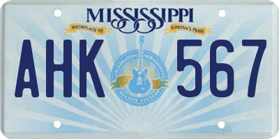 MS license plate AHK567