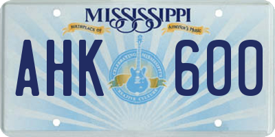 MS license plate AHK600
