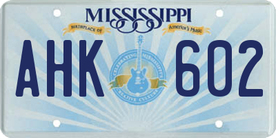 MS license plate AHK602