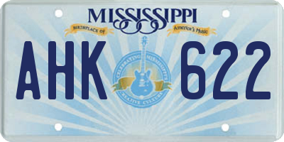 MS license plate AHK622