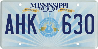 MS license plate AHK630