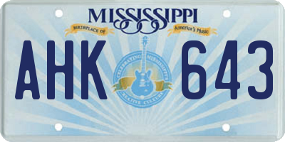 MS license plate AHK643