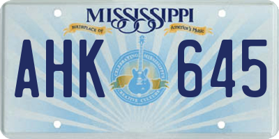 MS license plate AHK645
