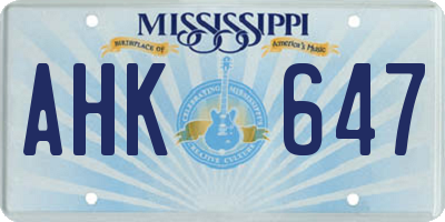 MS license plate AHK647