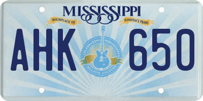 MS license plate AHK650