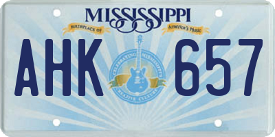 MS license plate AHK657