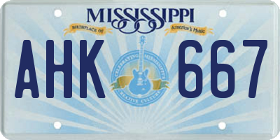 MS license plate AHK667