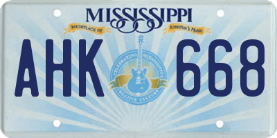 MS license plate AHK668