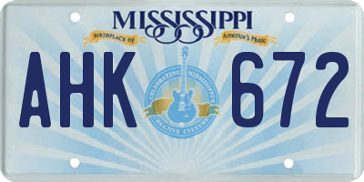 MS license plate AHK672