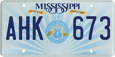MS license plate AHK673