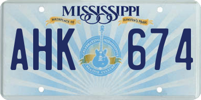 MS license plate AHK674