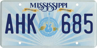 MS license plate AHK685