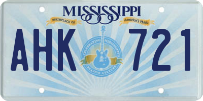 MS license plate AHK721