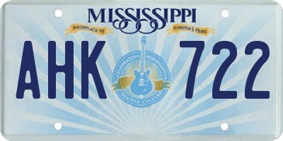 MS license plate AHK722