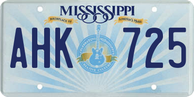 MS license plate AHK725