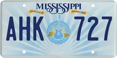 MS license plate AHK727