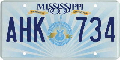 MS license plate AHK734