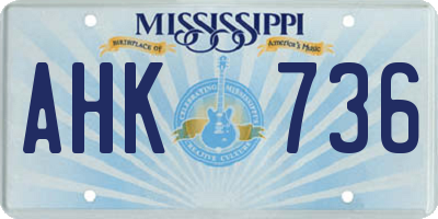 MS license plate AHK736
