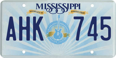 MS license plate AHK745