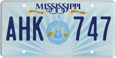 MS license plate AHK747