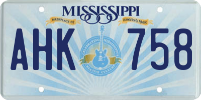 MS license plate AHK758