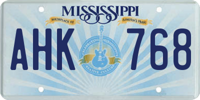MS license plate AHK768