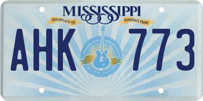 MS license plate AHK773
