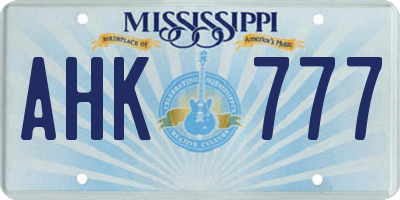 MS license plate AHK777