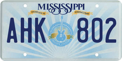 MS license plate AHK802