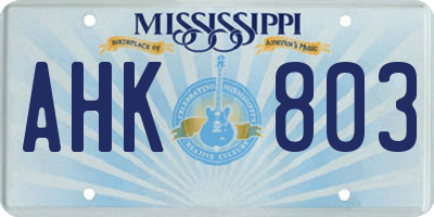 MS license plate AHK803