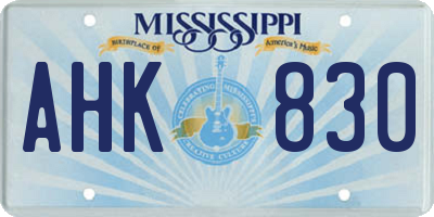 MS license plate AHK830