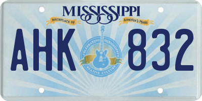 MS license plate AHK832