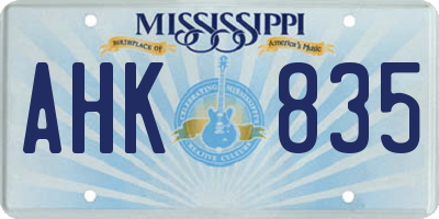 MS license plate AHK835