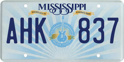MS license plate AHK837