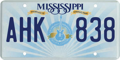 MS license plate AHK838