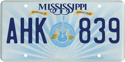MS license plate AHK839