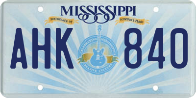 MS license plate AHK840