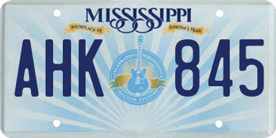 MS license plate AHK845