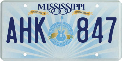 MS license plate AHK847
