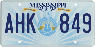 MS license plate AHK849