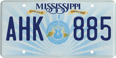 MS license plate AHK885