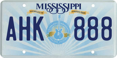 MS license plate AHK888