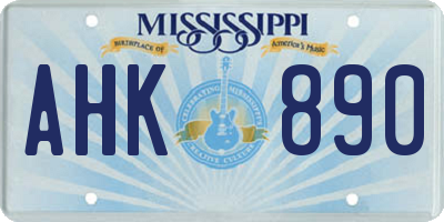 MS license plate AHK890