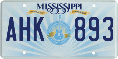 MS license plate AHK893