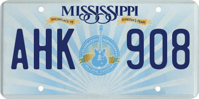 MS license plate AHK908