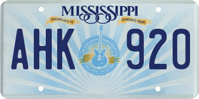 MS license plate AHK920