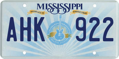 MS license plate AHK922